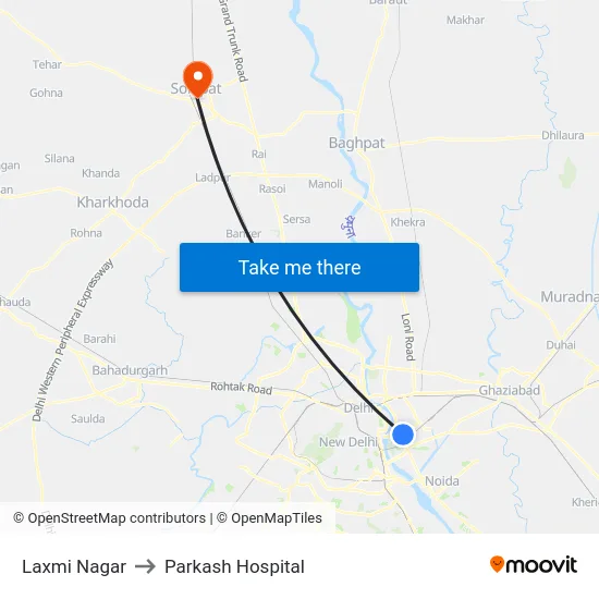 Laxmi Nagar to Parkash Hospital map