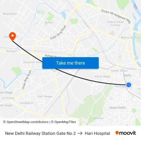 New Delhi Railway Station Gate No.2 to Hari Hospital map