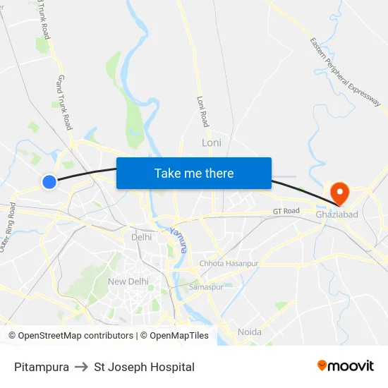 Pitampura to St Joseph Hospital map