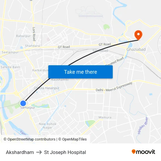 Akshardham to St Joseph Hospital map