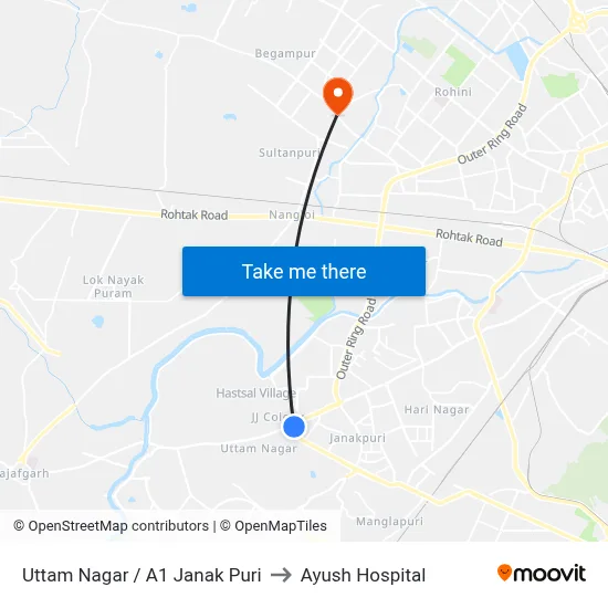 Uttam Nagar / A1 Janak Puri to Ayush Hospital map