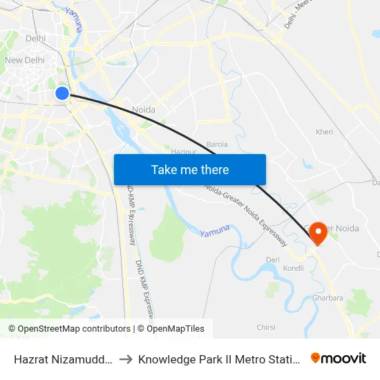 Hazrat Nizamuddin to Knowledge Park II Metro Station map