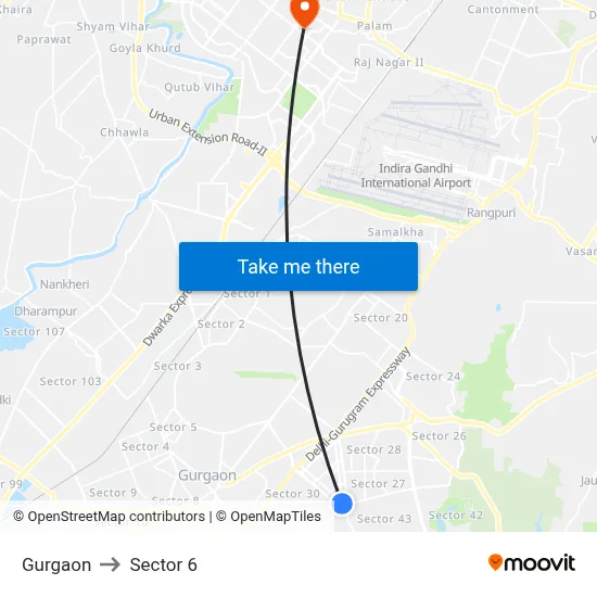 Gurgaon to Sector 6 map