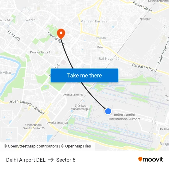 Delhi Airport DEL to Sector 6 map