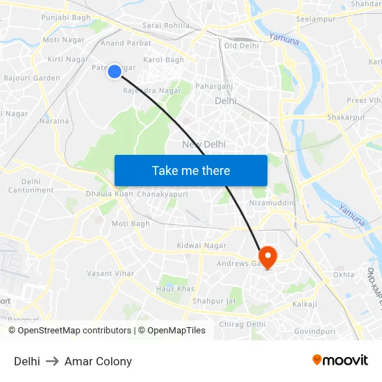 Delhi to Amar Colony map
