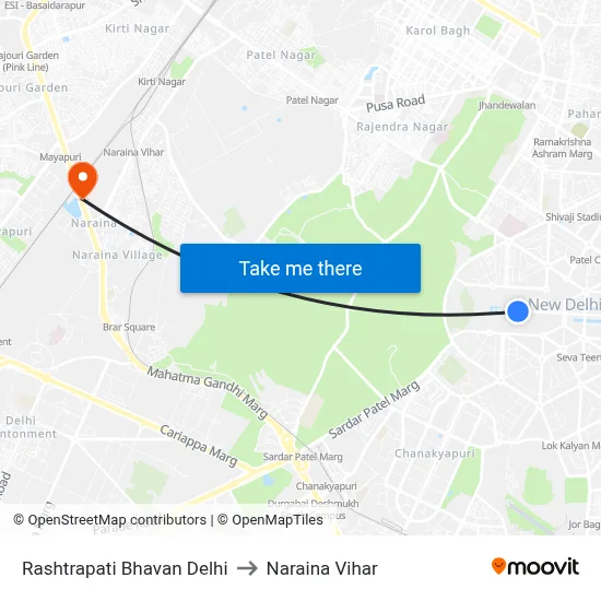 Rashtrapati Bhavan Delhi to Naraina Vihar map