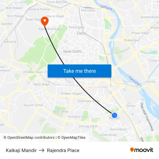 Kalkaji Mandir to Rajendra Place map