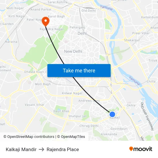 Kalkaji Mandir to Rajendra Place map