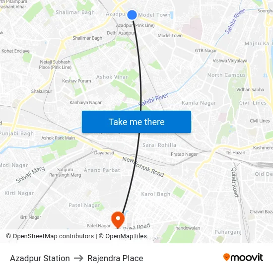 Azadpur Station to Rajendra Place map