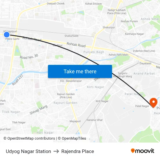Udyog Nagar Station to Rajendra Place map
