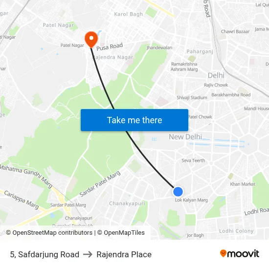 5, Safdarjung Road to Rajendra Place map