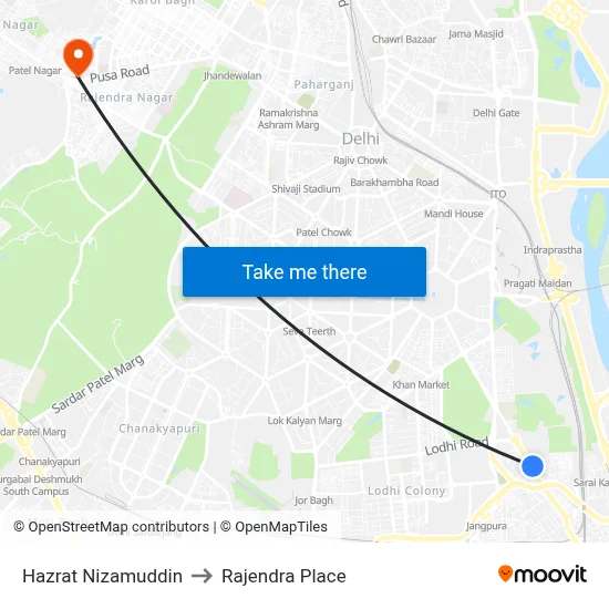 Hazrat Nizamuddin to Rajendra Place map