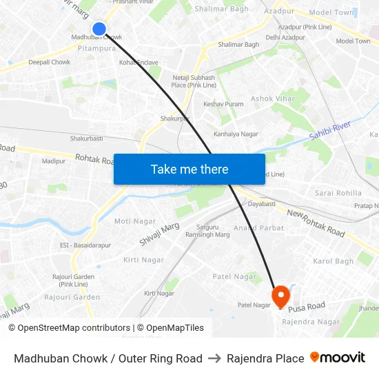 Madhuban Chowk / Outer Ring Road to Rajendra Place map