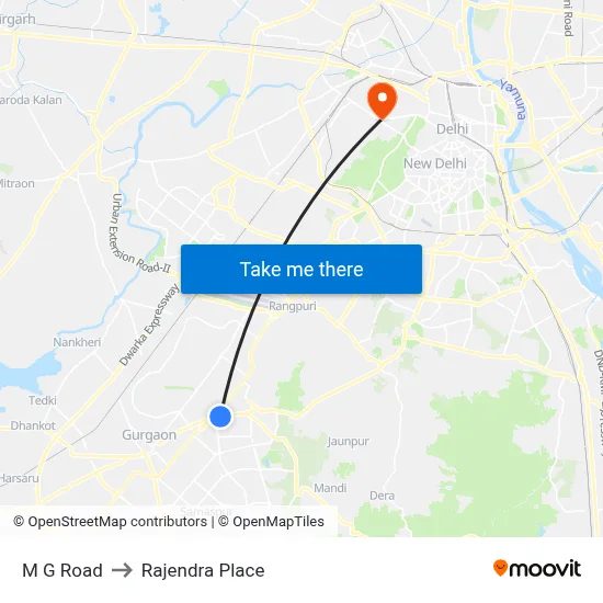 M G Road to Rajendra Place map