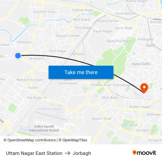 Uttam Nagar East Station to Jorbagh map