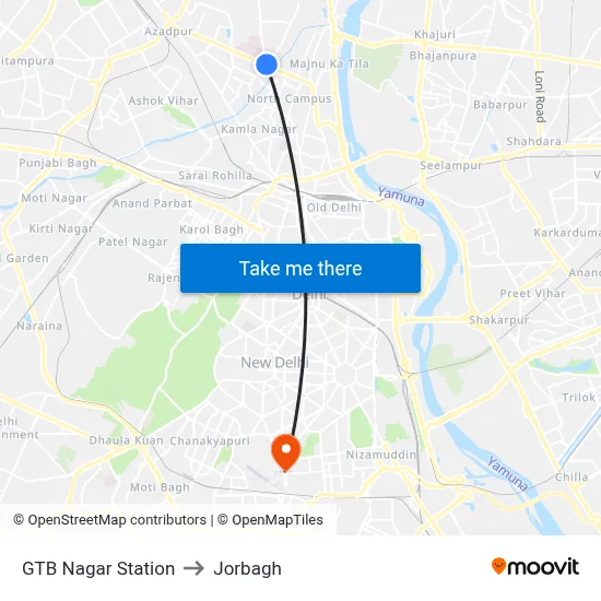GTB Nagar Station to Jorbagh map