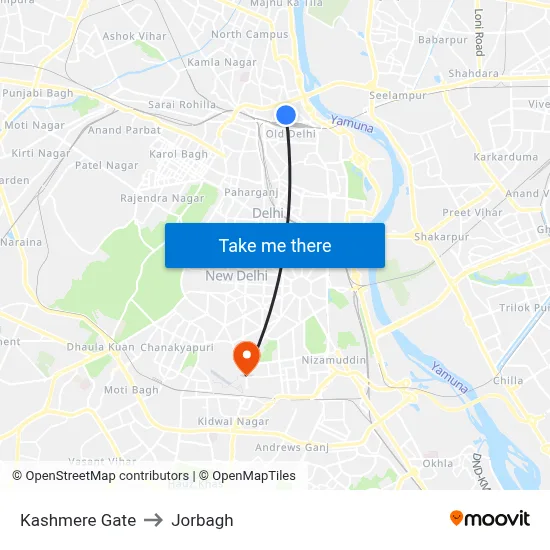 Kashmere Gate to Jorbagh map