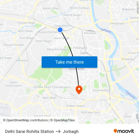 Delhi Sarai Rohilla Station to Jorbagh map