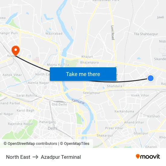 North East to Azadpur Terminal map