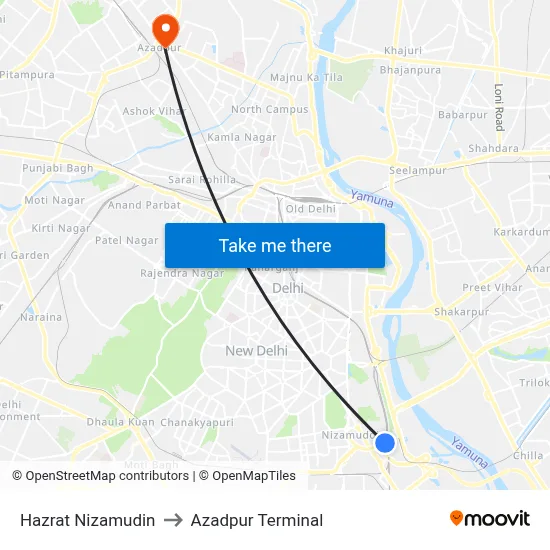 Hazrat Nizamudin to Azadpur Terminal map
