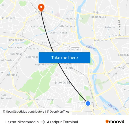 Hazrat Nizamuddin to Azadpur Terminal map