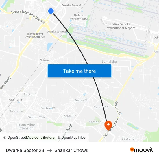 Dwarka Sector 23 to Shankar Chowk map