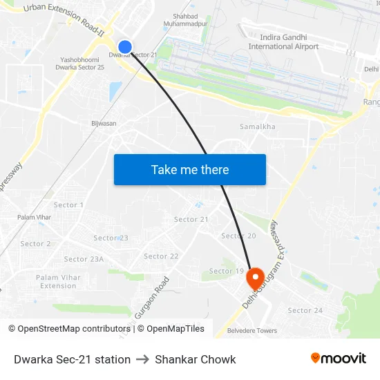 Dwarka Sec-21 station to Shankar Chowk map