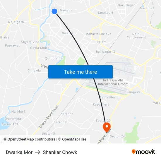 Dwarka Mor to Shankar Chowk map