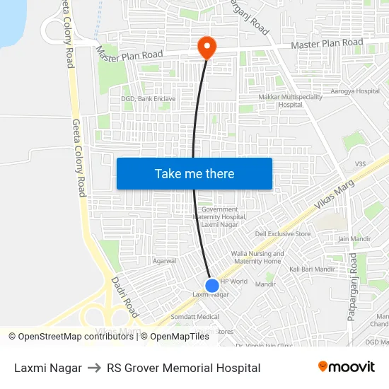 Laxmi Nagar to RS Grover Memorial Hospital map