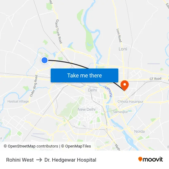 Rohini West to Dr. Hedgewar Hospital map