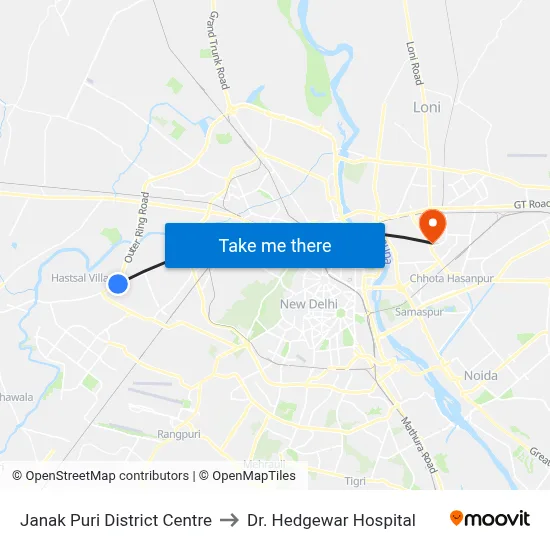 Janak Puri  District Centre to Dr. Hedgewar Hospital map