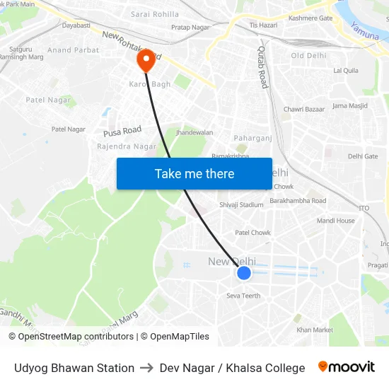 Udyog Bhawan Station to Dev Nagar / Khalsa College map