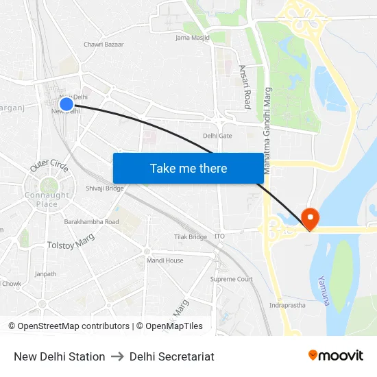 New Delhi Station to Delhi Secretariat map