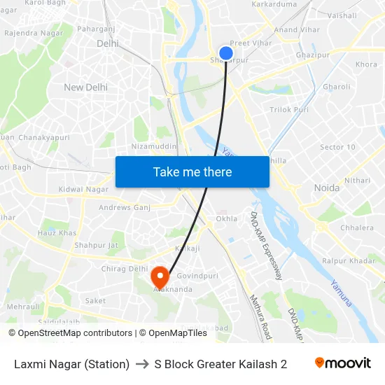 Laxmi Nagar (Station) to S Block Greater Kailash 2 map
