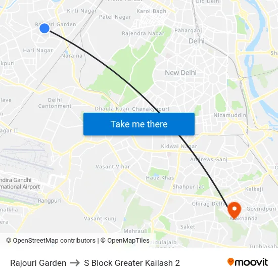 Rajouri Garden to S Block Greater Kailash 2 map