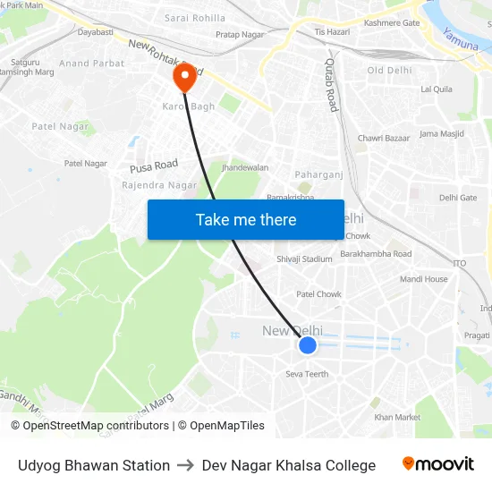 Udyog Bhawan Station to Dev Nagar Khalsa College map