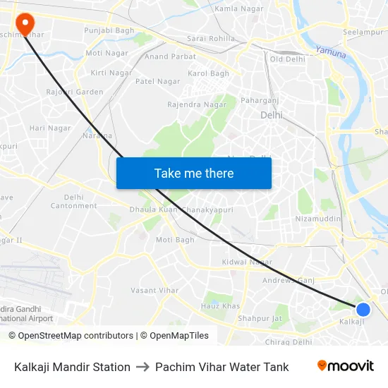 Kalkaji Mandir Station to Pachim Vihar Water Tank map