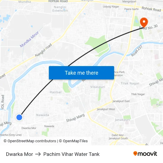 Dwarka Mor to Pachim Vihar Water Tank map