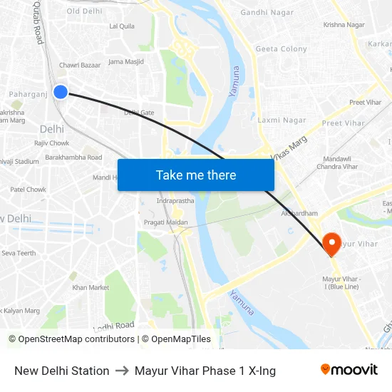 New Delhi Station to Mayur Vihar Phase 1 X-Ing map