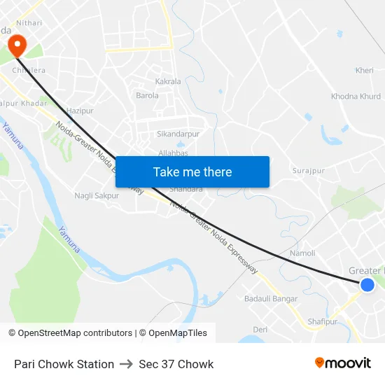 Pari Chowk Station to Sec 37 Chowk map