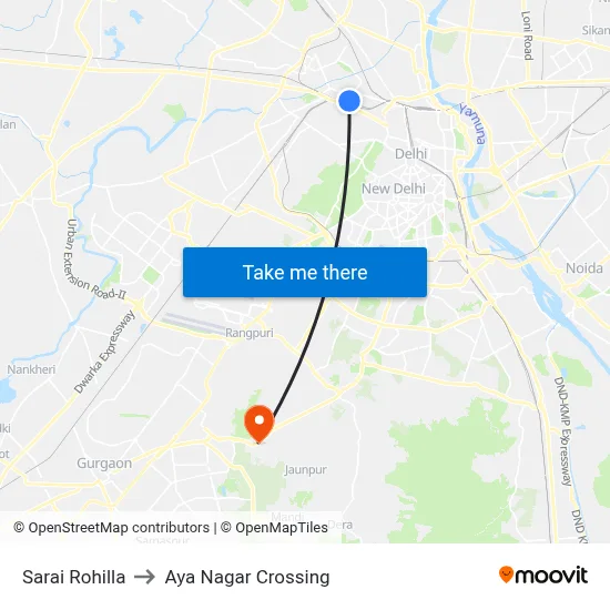 Sarai Rohilla to Aya Nagar Crossing map
