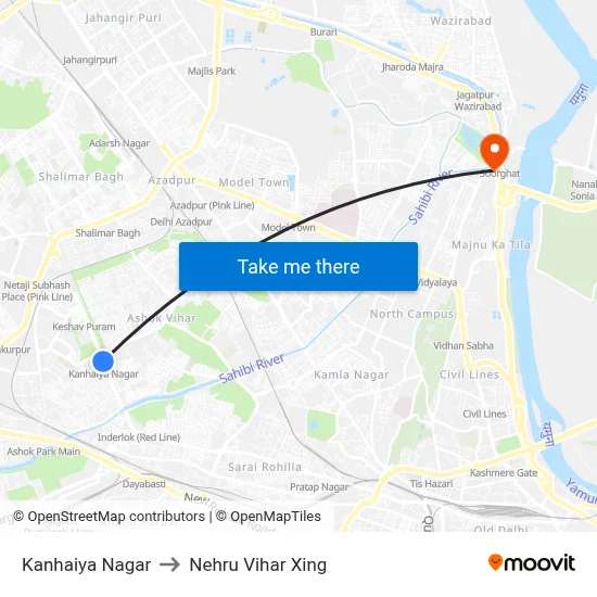 Kanhaiya Nagar to Nehru Vihar Xing map