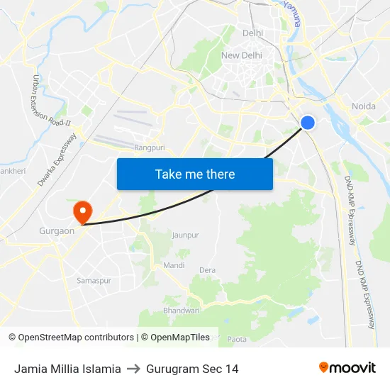 Jamia Millia Islamia to Gurugram Sec 14 map