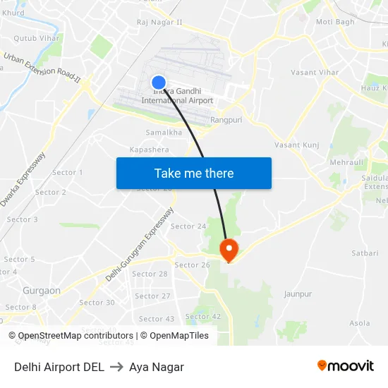 Delhi Airport DEL to Aya Nagar map