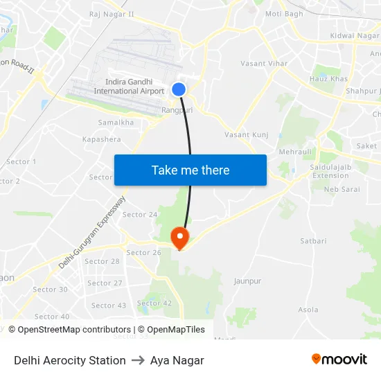 Delhi Aerocity Station to Aya Nagar map