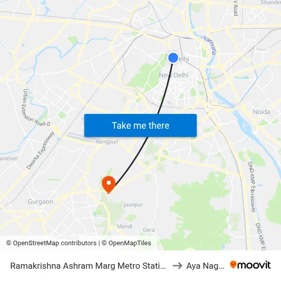 Ramakrishna Ashram Marg Metro Station to Aya Nagar map