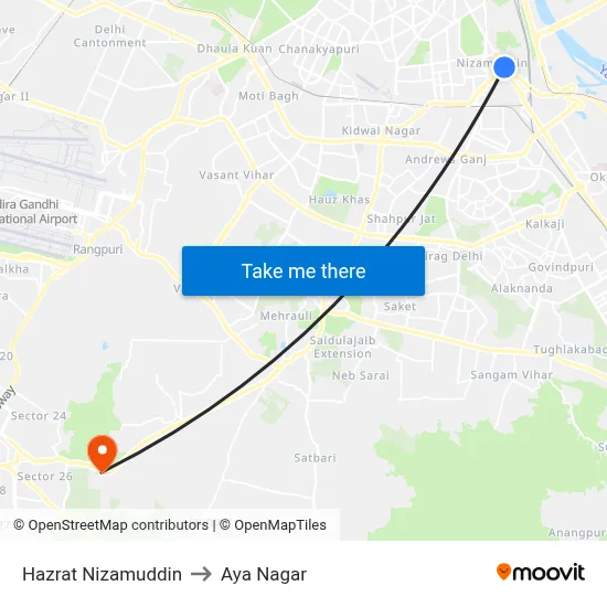 हज़रत निज़ामुद्दीन to आया नगर map