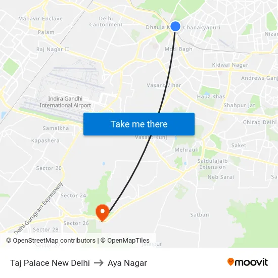 Taj Palace New Delhi to Aya Nagar map