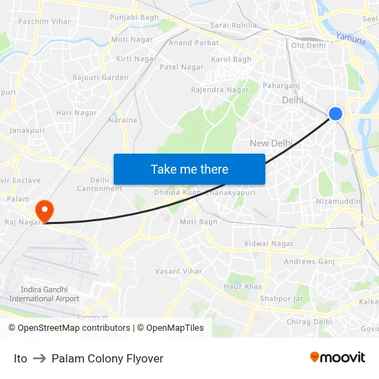 Ito to Palam Colony Flyover map