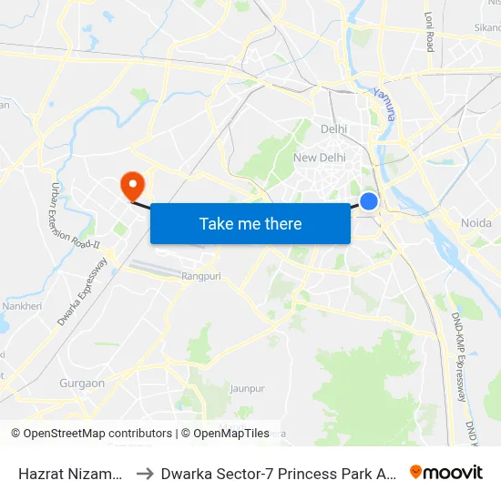 Hazrat Nizamuddin to Dwarka Sector-7 Princess Park Apartment map
